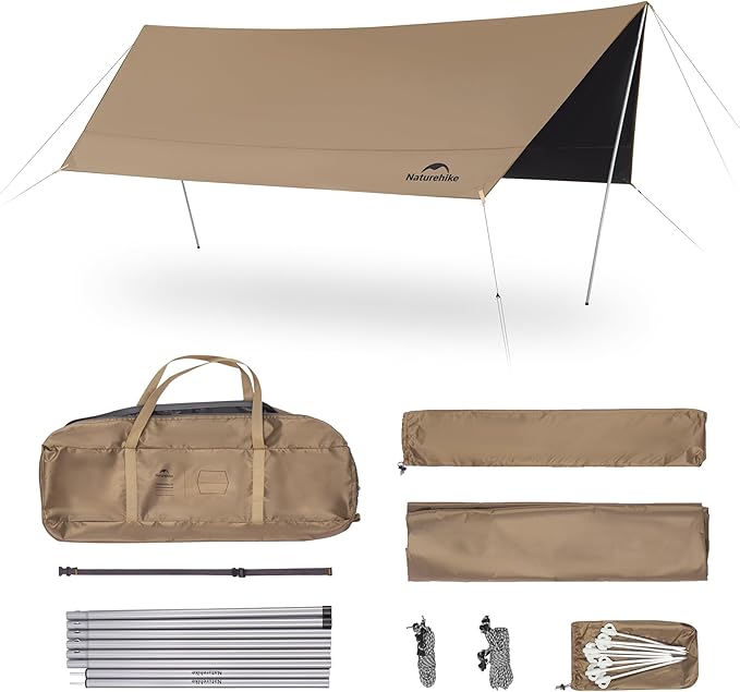 Naturehike Cloud Skies Camping Tarp with Poles, Waterproof Sun Shelter