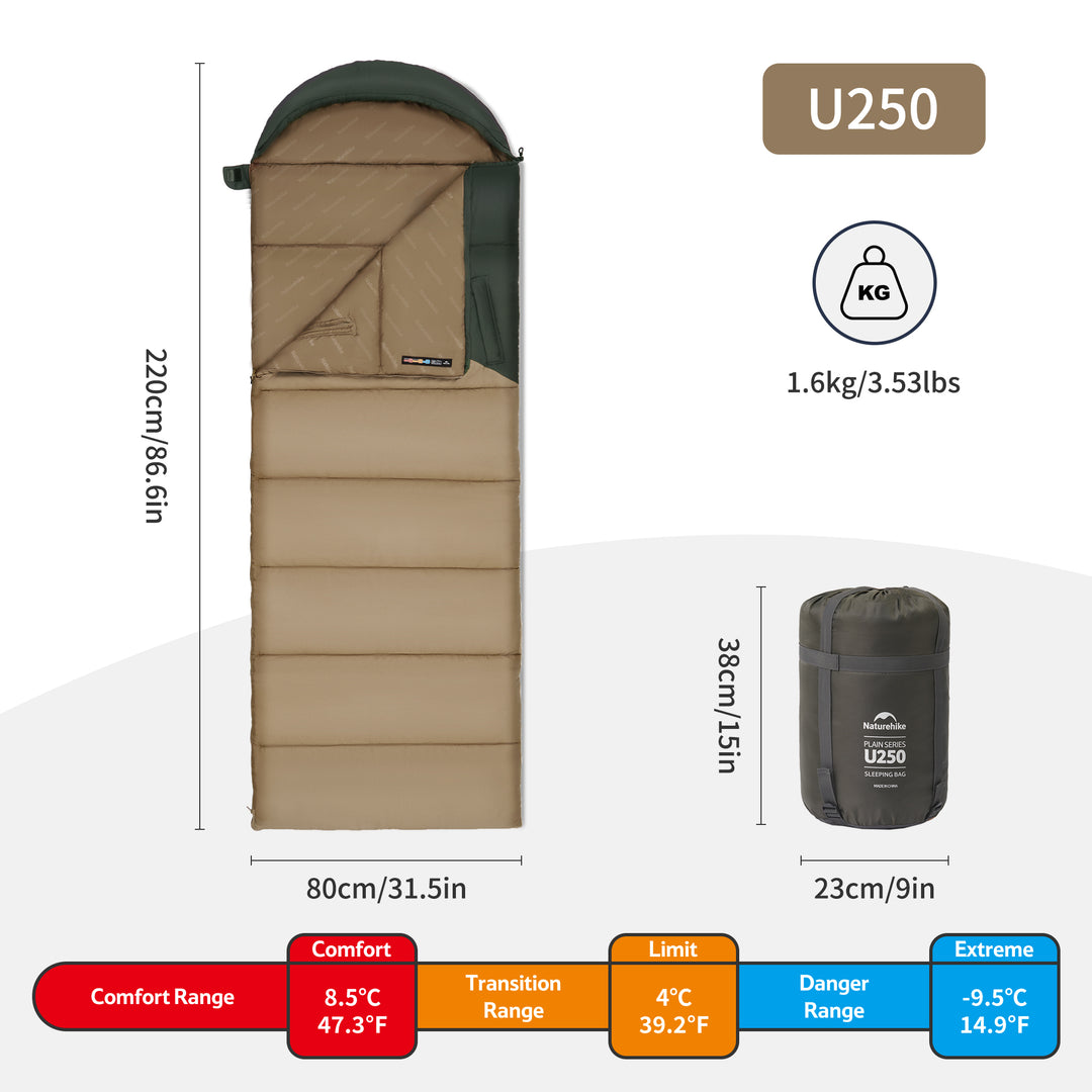 Solora™ U250 Hooded Synthetic Sleeping Bag 47°F / 8°C