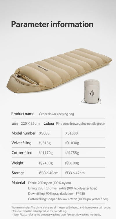An image of a Naturehike "RDS” Cedar Down Sleeping Bag - Warm and Comfortable Outdoor Companion by Naturehike official store