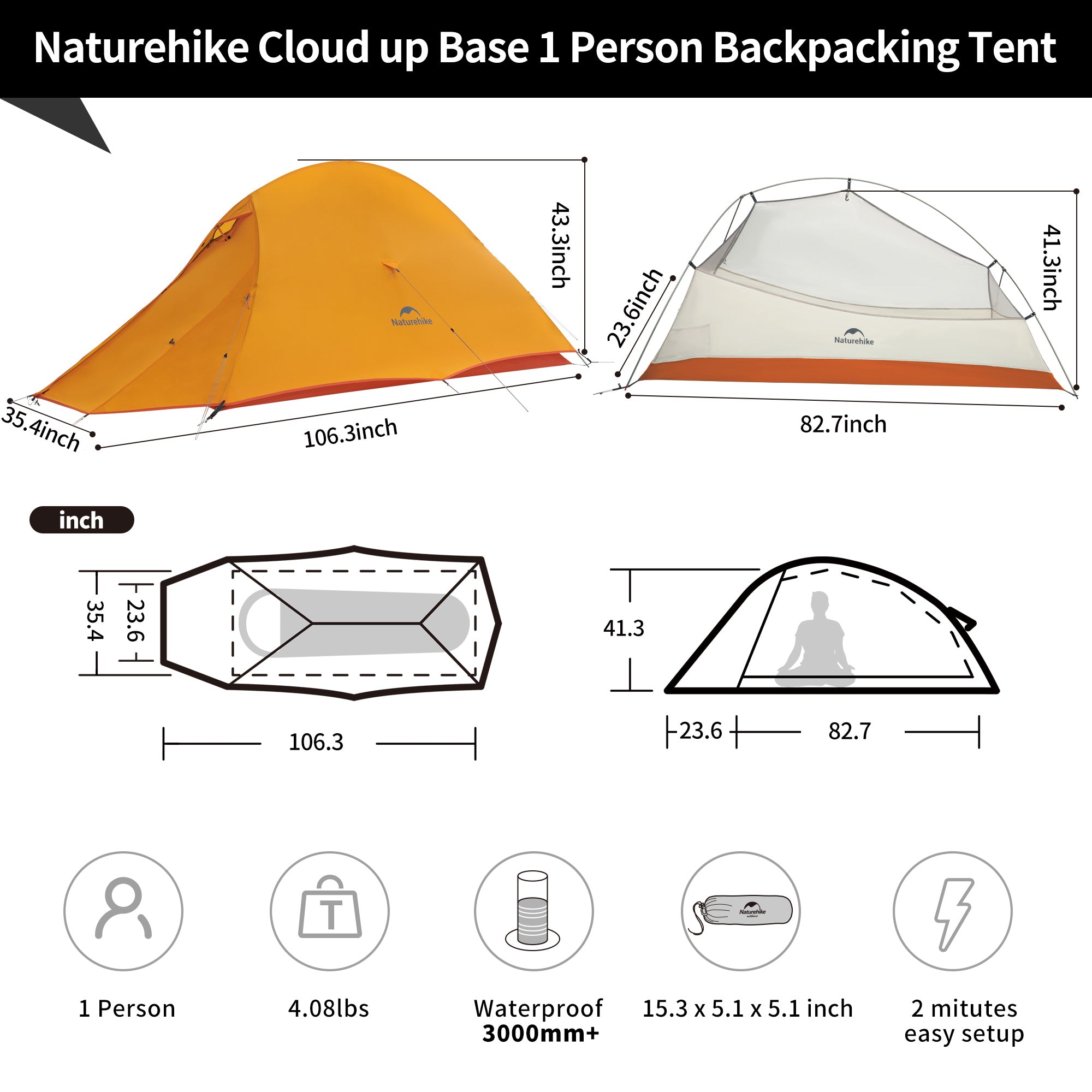 Cloud Up Base 1-Person Ultralight Backpacking Tent | Naturehike
