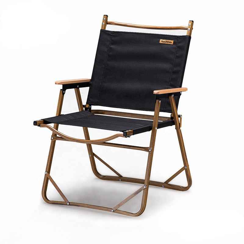 Faltbarer schwarzer Campingstuhl aus Aluminium mit Holzmaserung, US – Naturehike