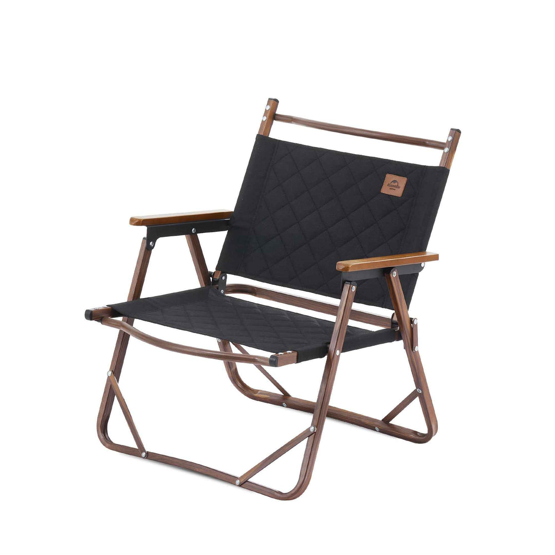 Faltbarer schwarzer Campingstuhl aus Aluminium mit Holzmaserung, US – Naturehike