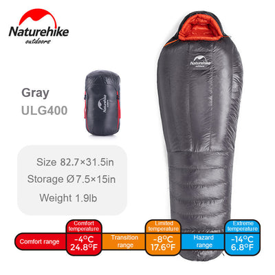 An image of a ULG400 Goose Down Mummy Sleeping Bag US by Naturehike official store
