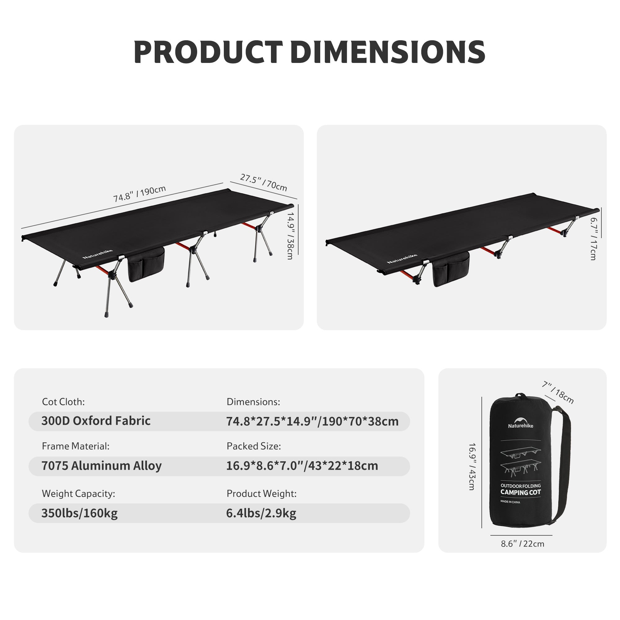 ArmyWild™ XJC04 Folding Camping Cot – Naturehike