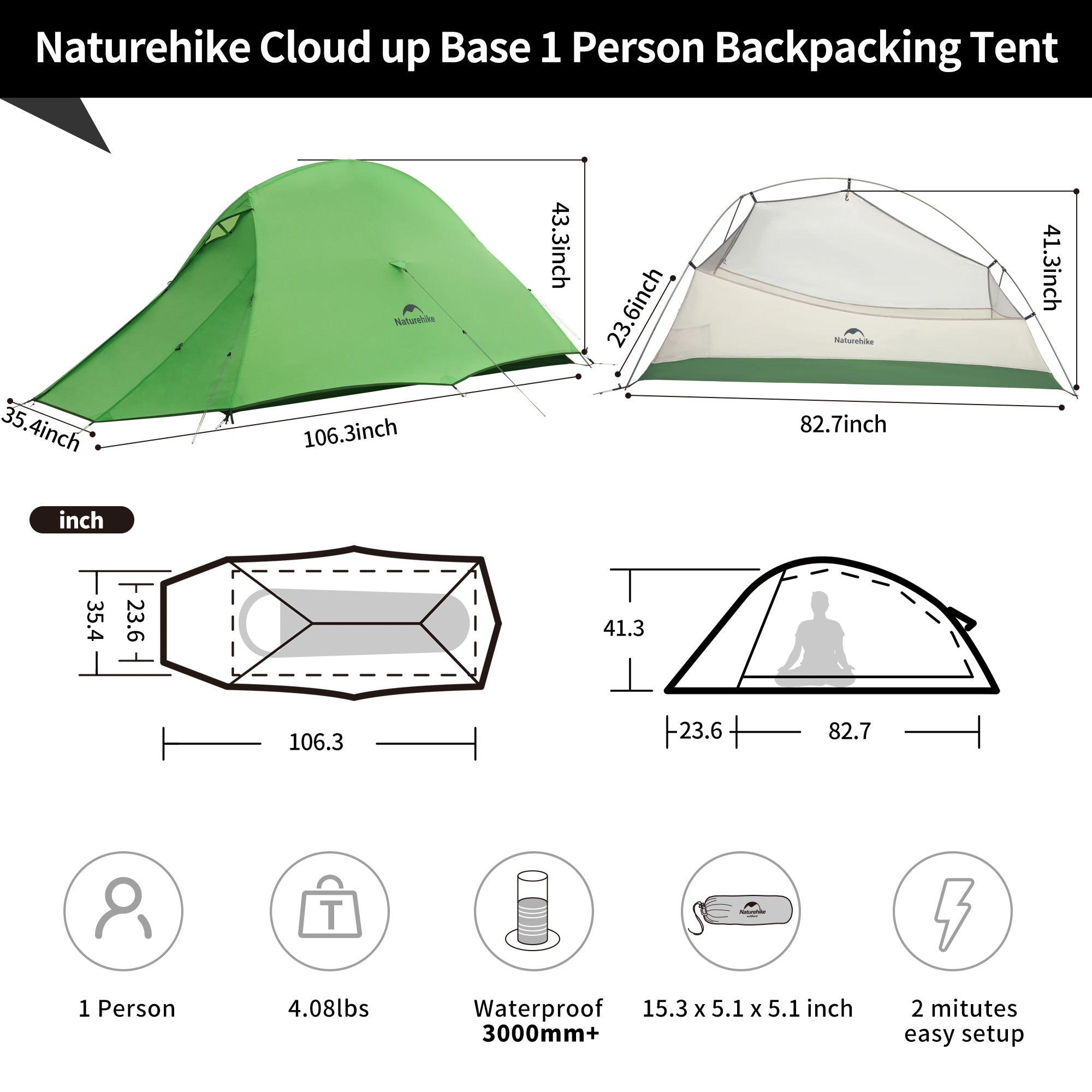 Cloud Up Base 1-Person Ultralight Backpacking Tent | Naturehike