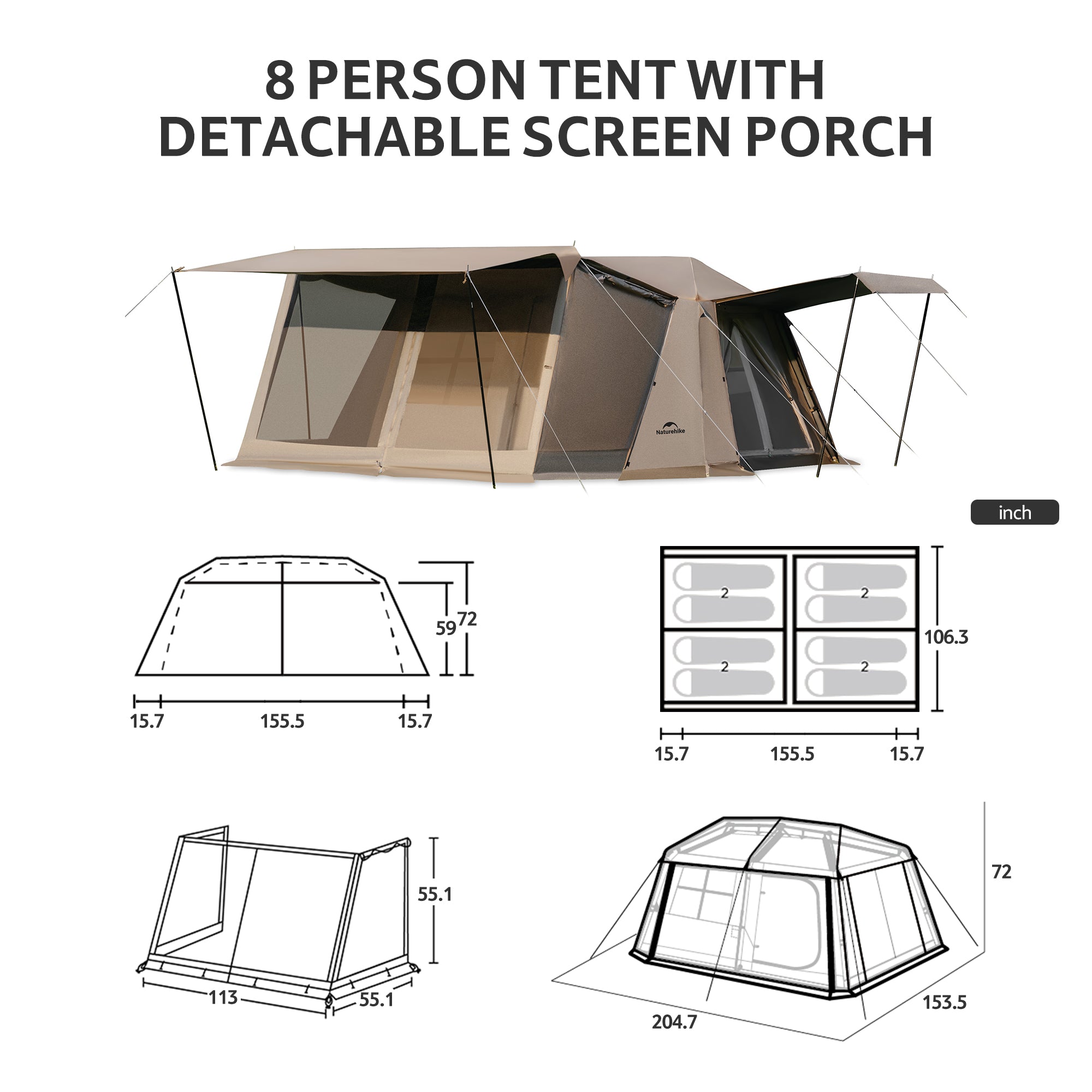 Village 13 8-Person Automatic Cabin Tent – TIBLACK Premium