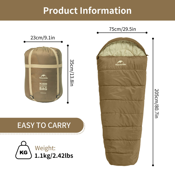 Mujin™ MJ600 Synthetic Mummy Sleeping Bag 23°F / -5°C
