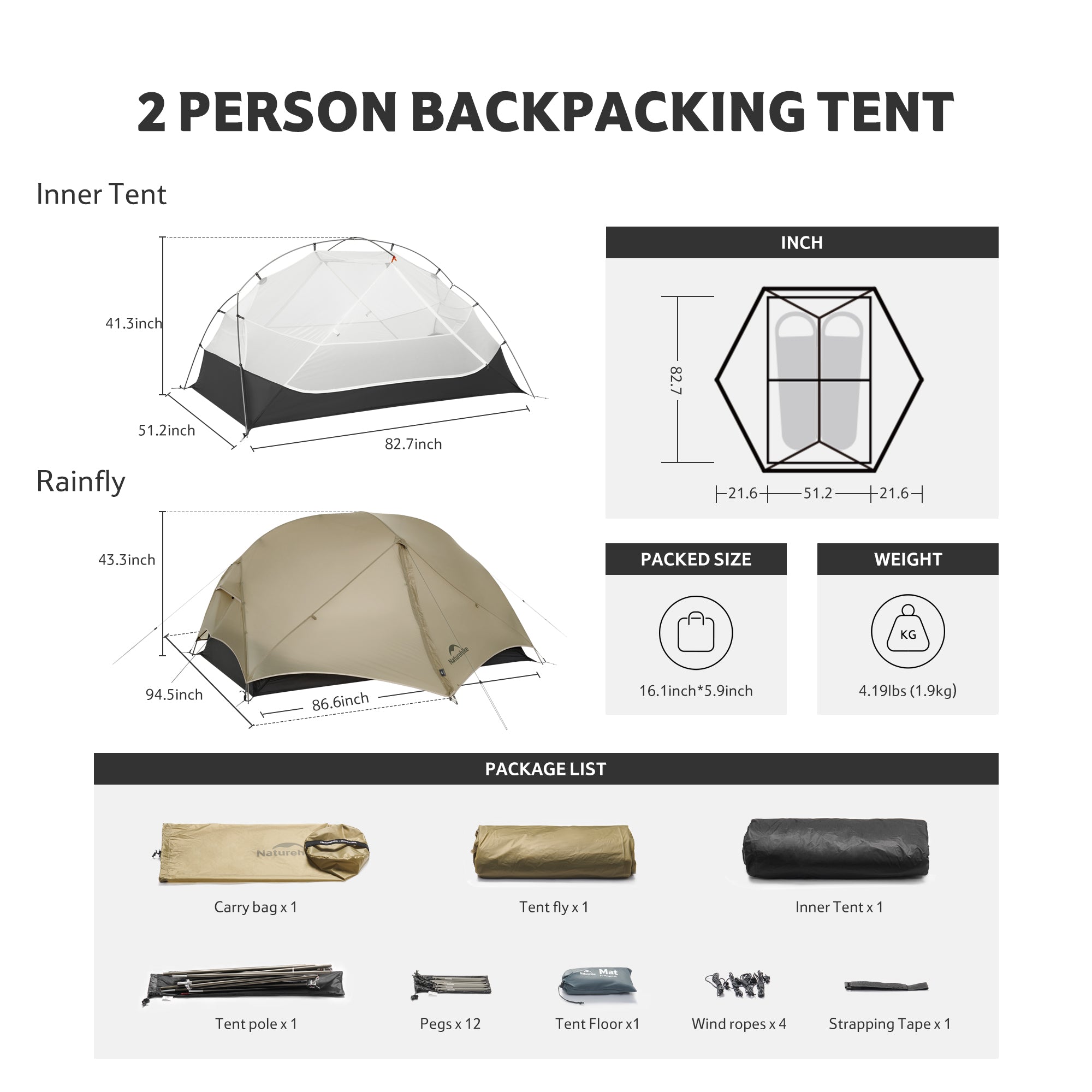 Mongar™ UL 2-Person Ultralight Backpacking Tent | Naturehike