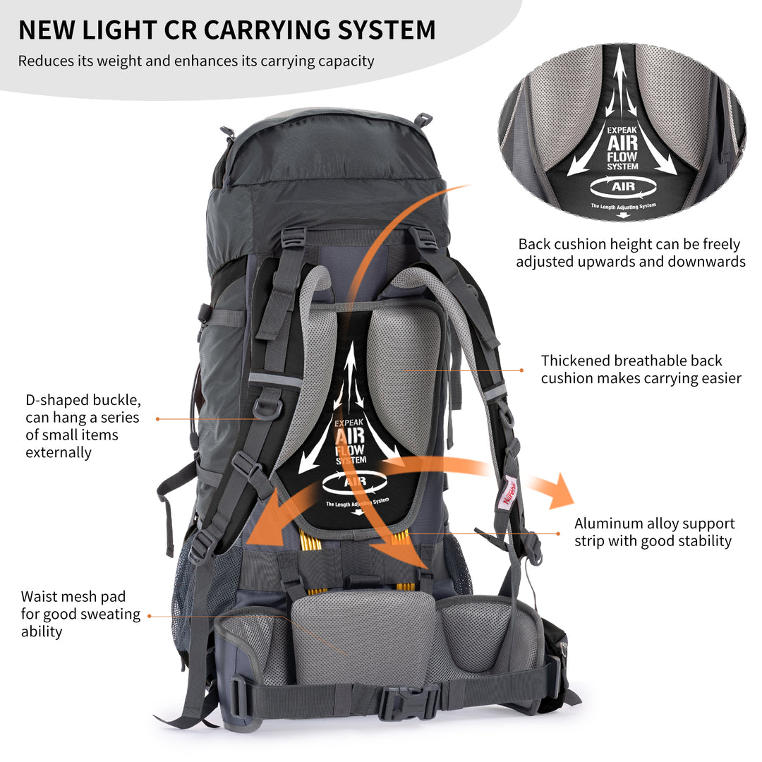 allintitle 70 liter hiking backpack 70+5L Mountaineering Backpack – Naturehike