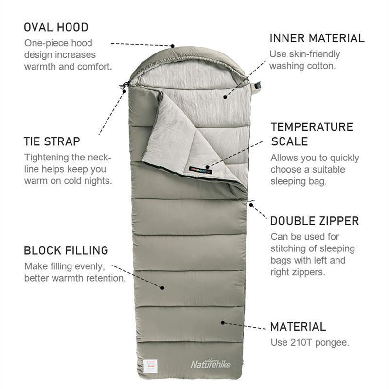 Naturehike M180/300/400 Pongee Cotton Camping Sleeping Bag