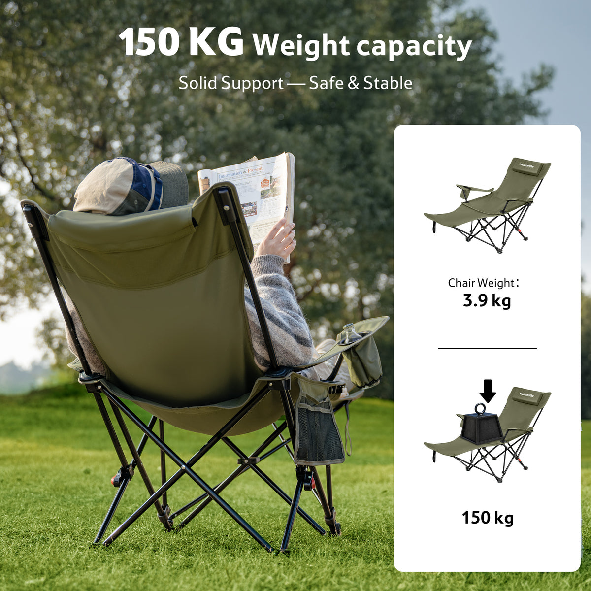 CNK2550JJ019 Sea Star 002 Gathering Style High-Back Folding Chair Khaki