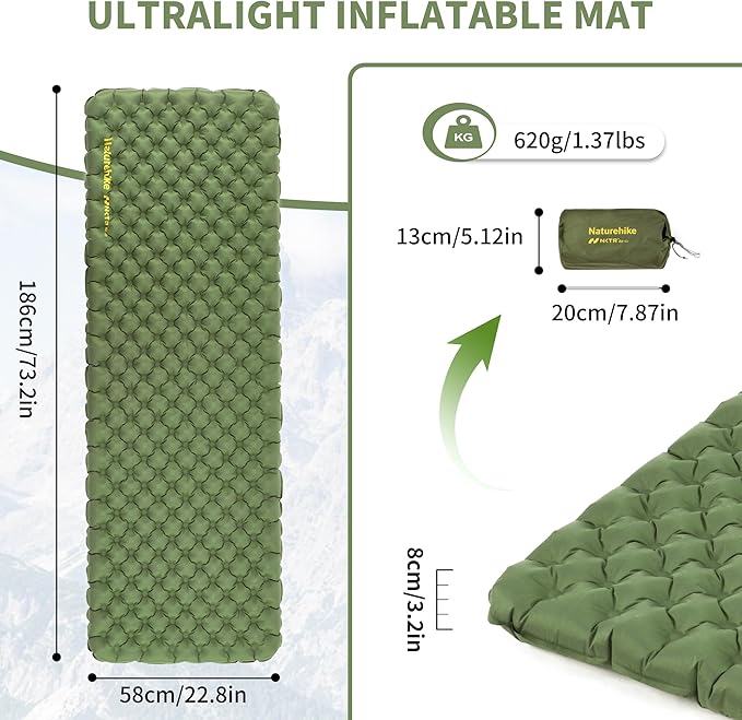 Naturehike Ultralight Insulated Sleeping Pad 25oz, 4.6R, with Pump Sack