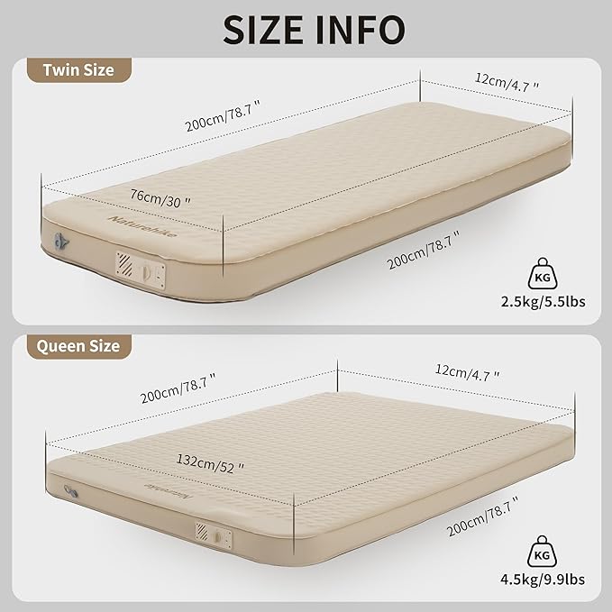 Naturehike 4.7in Self Inflating Double Camping Mattress with Pump