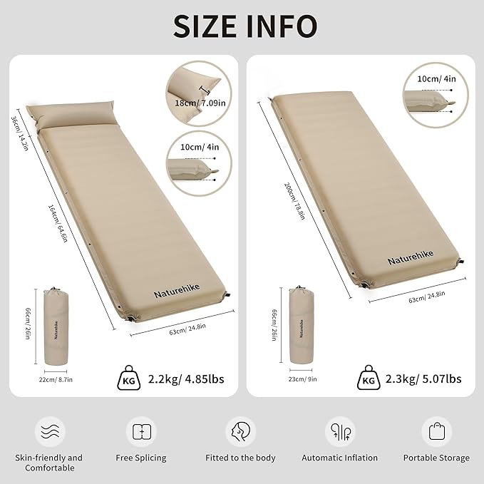 Naturehike 10cm Self Inflating Camping Pad R9.5 Foam Sleeping Mat