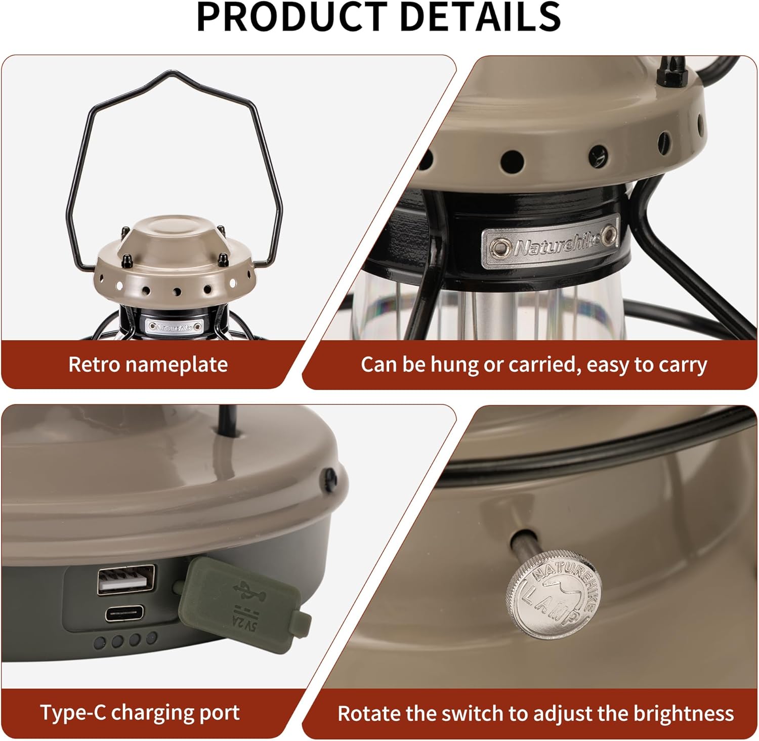 Naturehike LED Camping Lamp 7500mAh Rechargeable IPX4 Waterproof 55h R