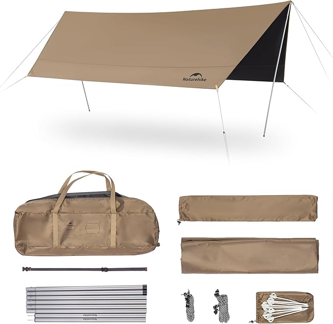 Naturehike Cloud Skies Camping Tarp with Poles, Waterproof Sun Shelter