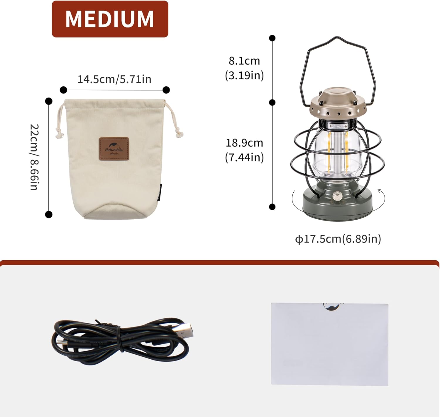 Naturehike LED Camping Lamp 7500mAh Rechargeable IPX4 Waterproof 55h R