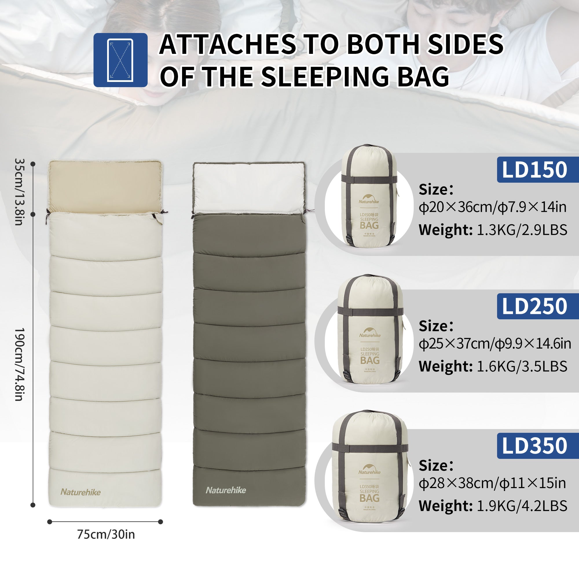 FlowLite™ LD150 Hooded Synthetic Sleeping Bag 54°F / 12°C – Naturehike