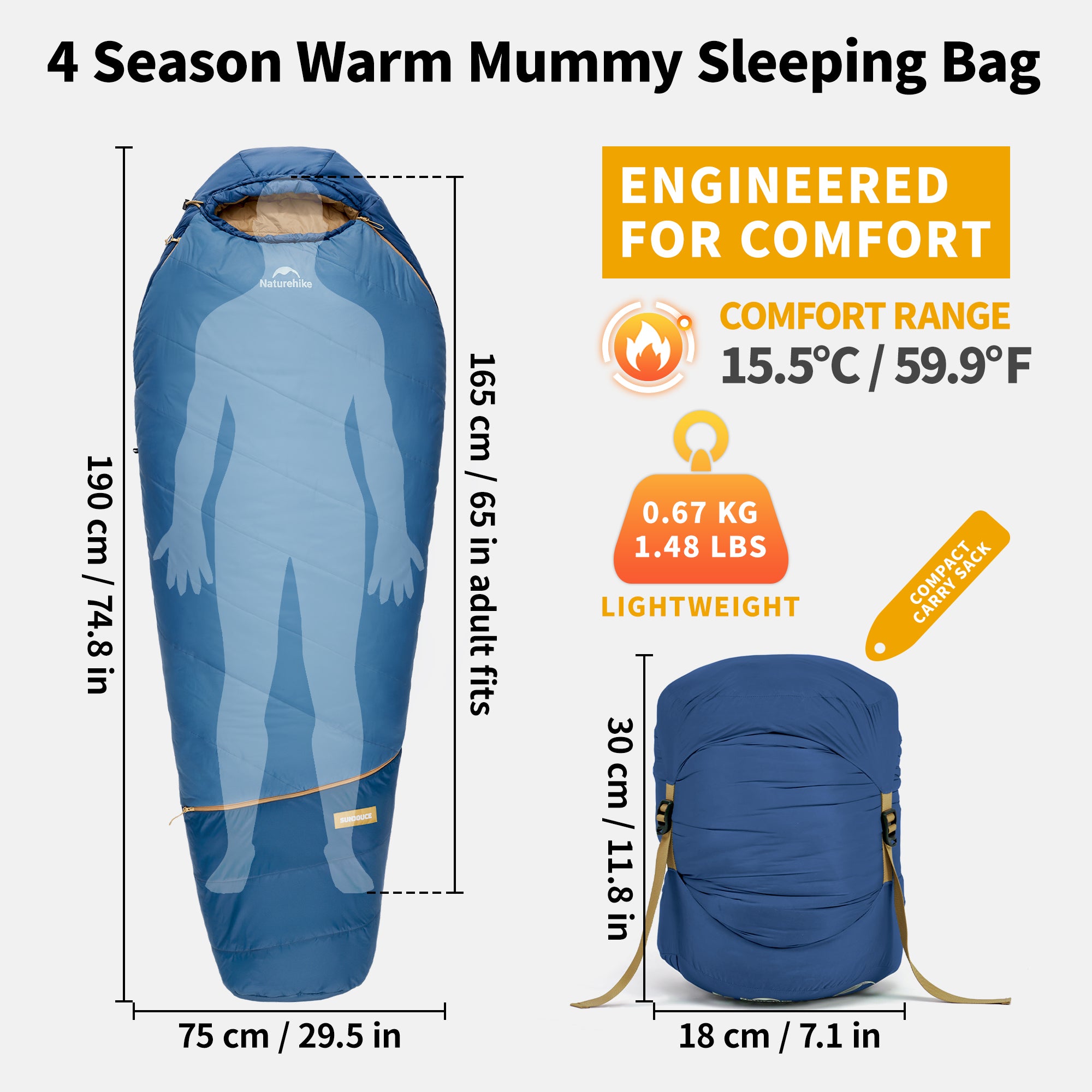 Mujin™ Pro Synthetic Mummy Sleeping Bag 41°F / 5°C | Naturehike