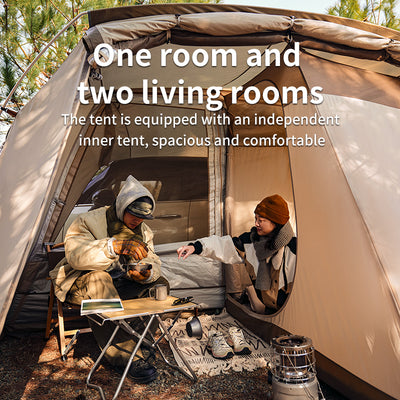 The tent has three rooms