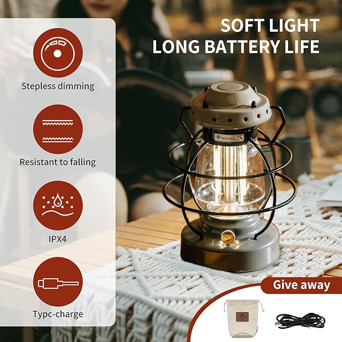 Naturehike LED Camping Lamp IPX4 Waterproof Stepless Dimming 10000mAh Battery