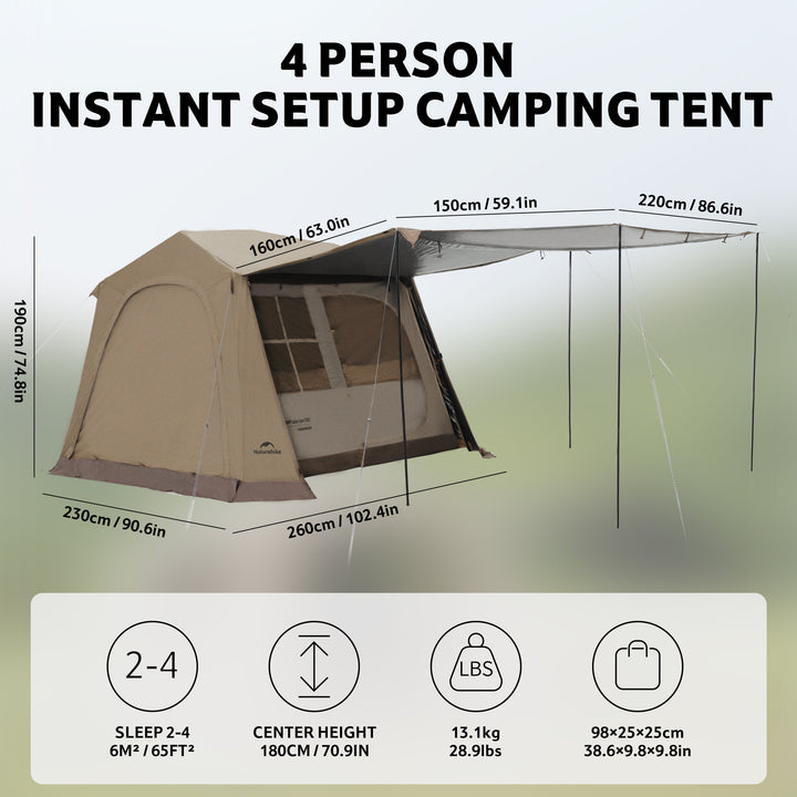 Village™ 6.0 New 4-Person Instant Cabin Tent - Naturehike
