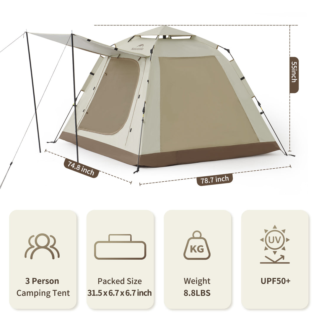 3 person tent size Ango Picnic Automatic 3 Persons Tent