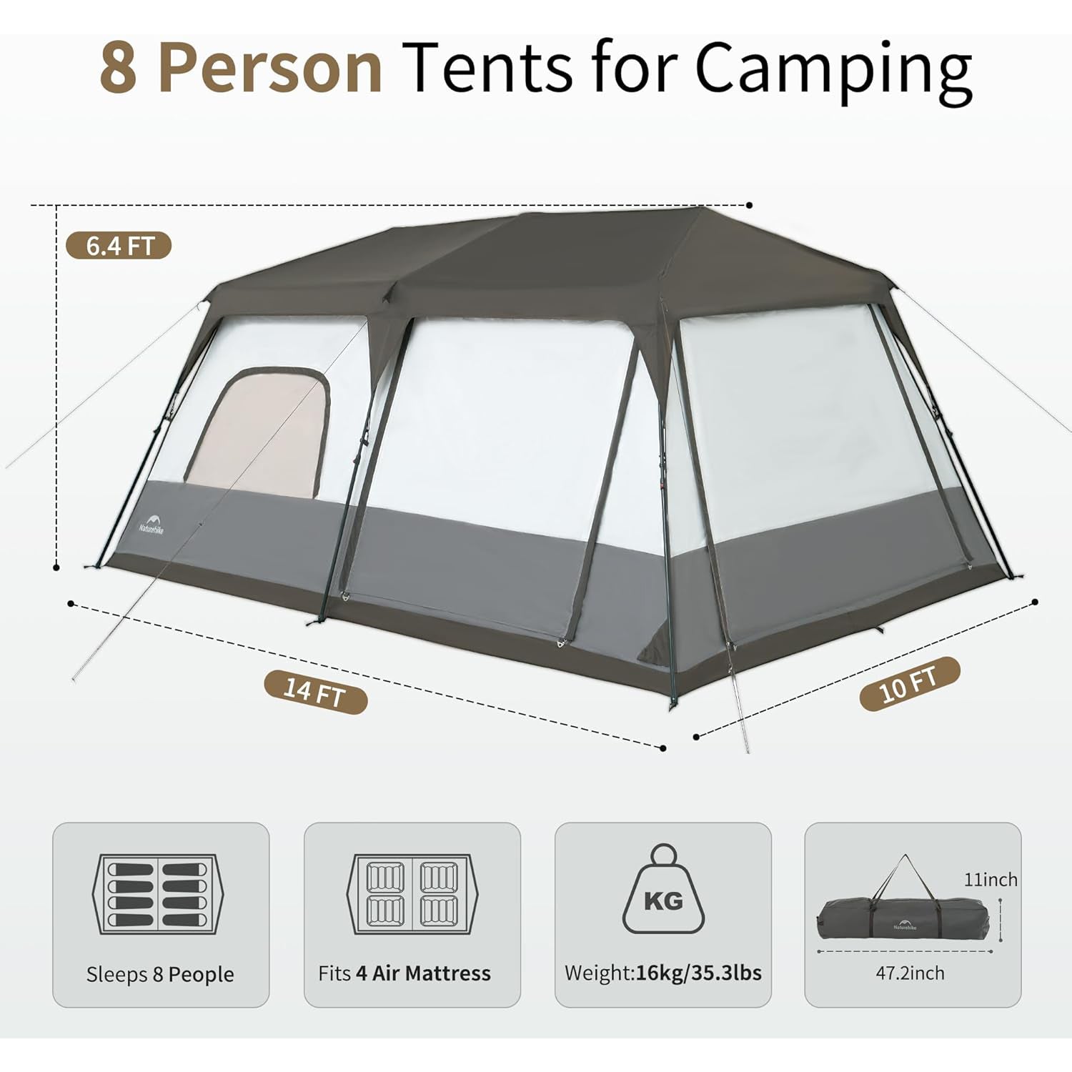 Cape 12.9 8-Person Square Pop-Up Camping Tent | Naturehike