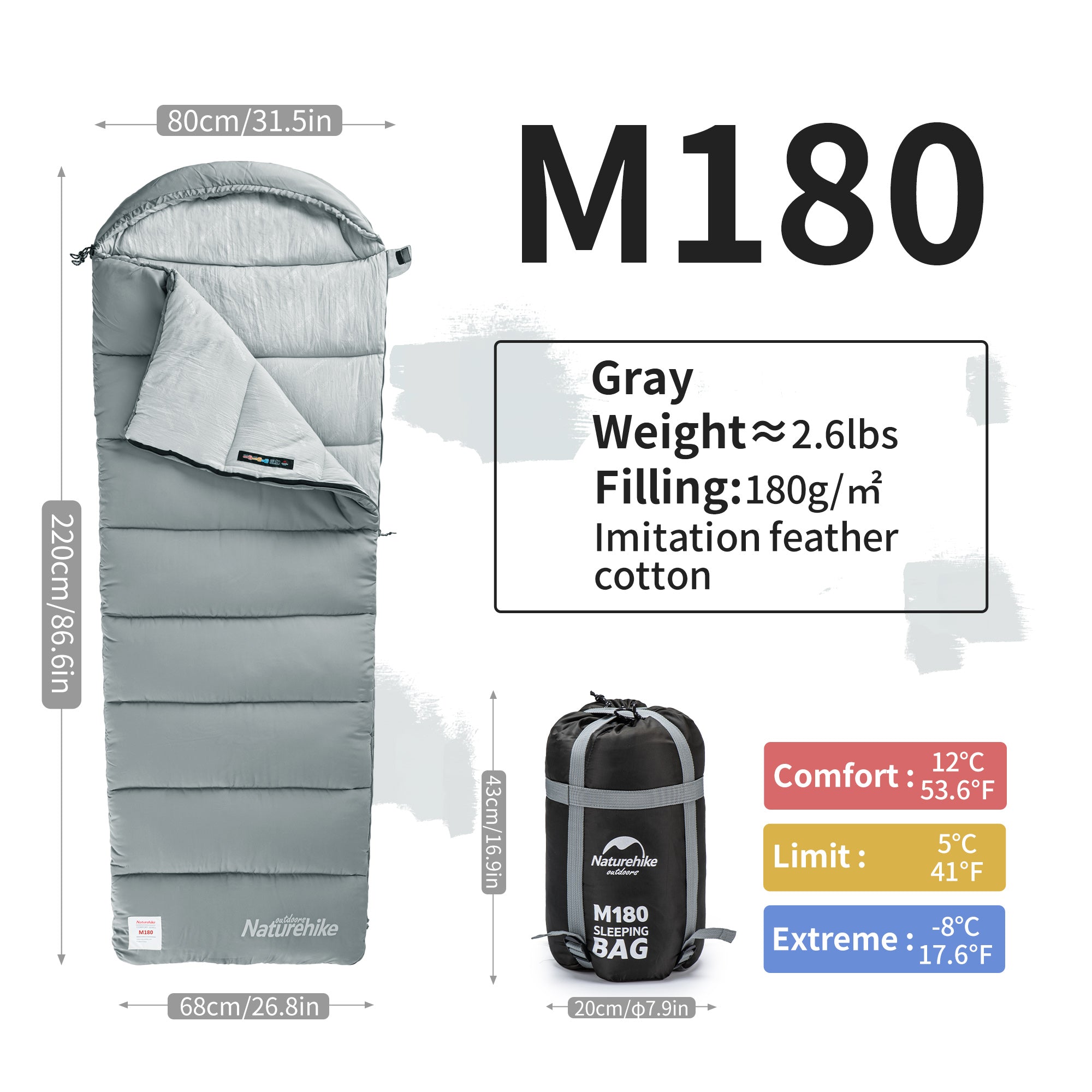 SunTherm™ M180 Synthetic Sleeping Bag 53°F / 12°C – Naturehike