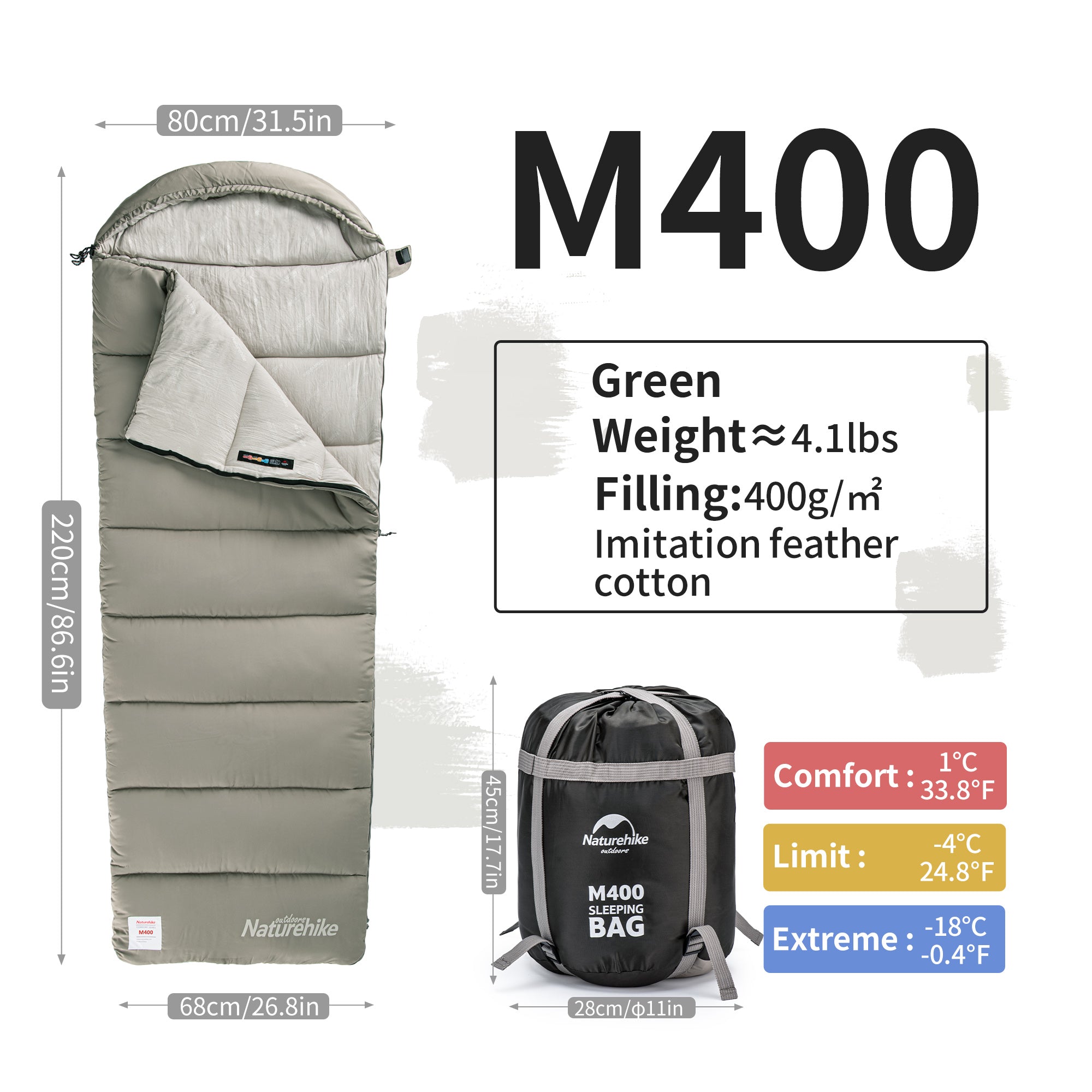 SunTherm™ M400 Synthetic Sleeping Bag 34°F / 1°C – Naturehike