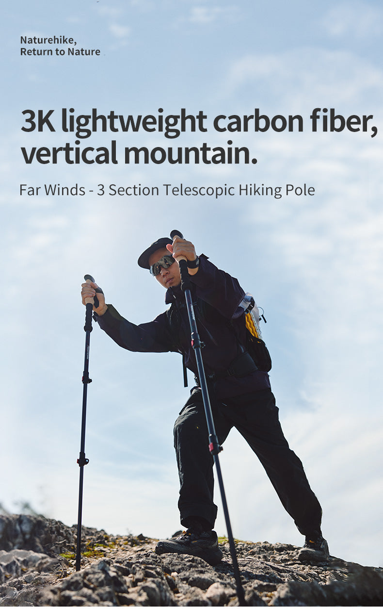 Far Wind™ Three-section Telescopic Carbon Trekking Pole