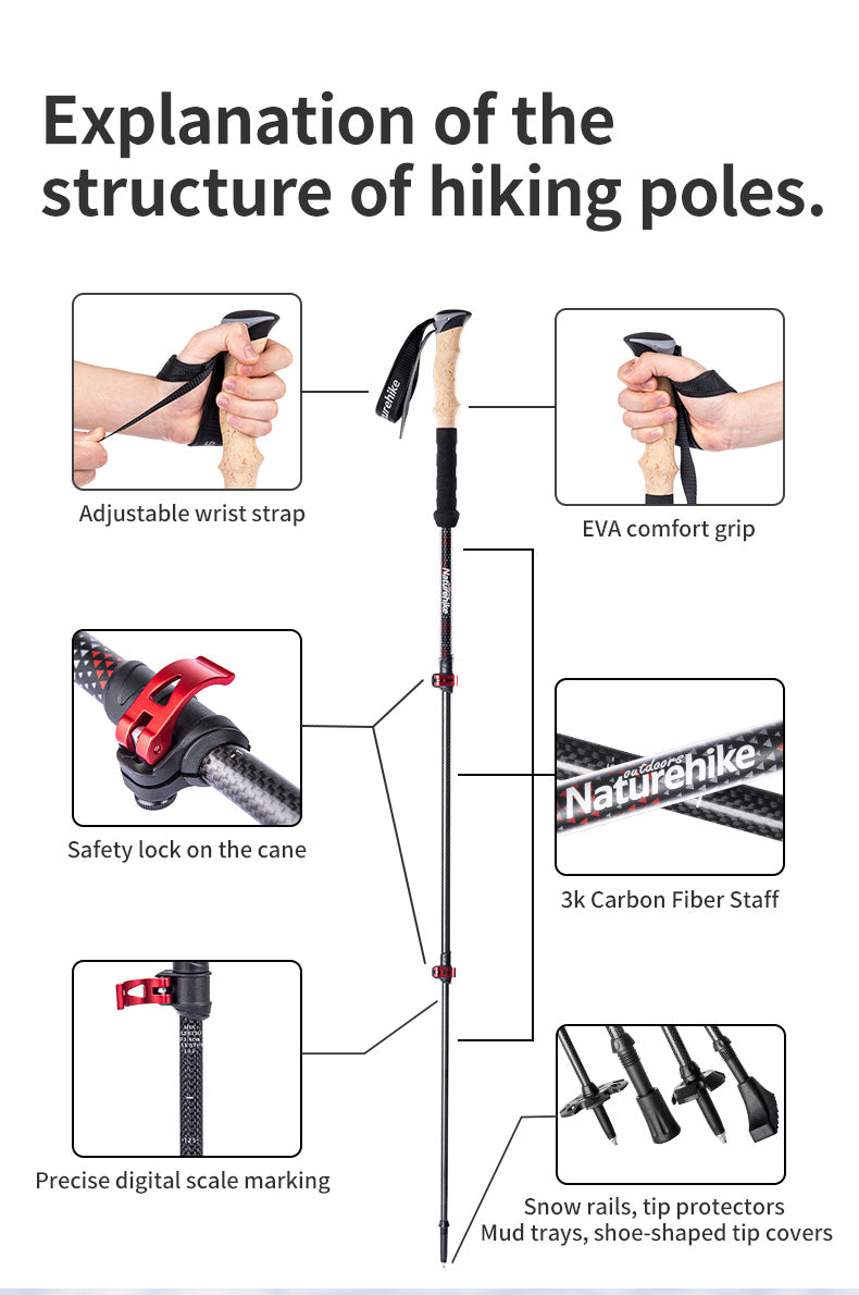 Far Wind™ Three-section Telescopic Carbon Trekking Pole