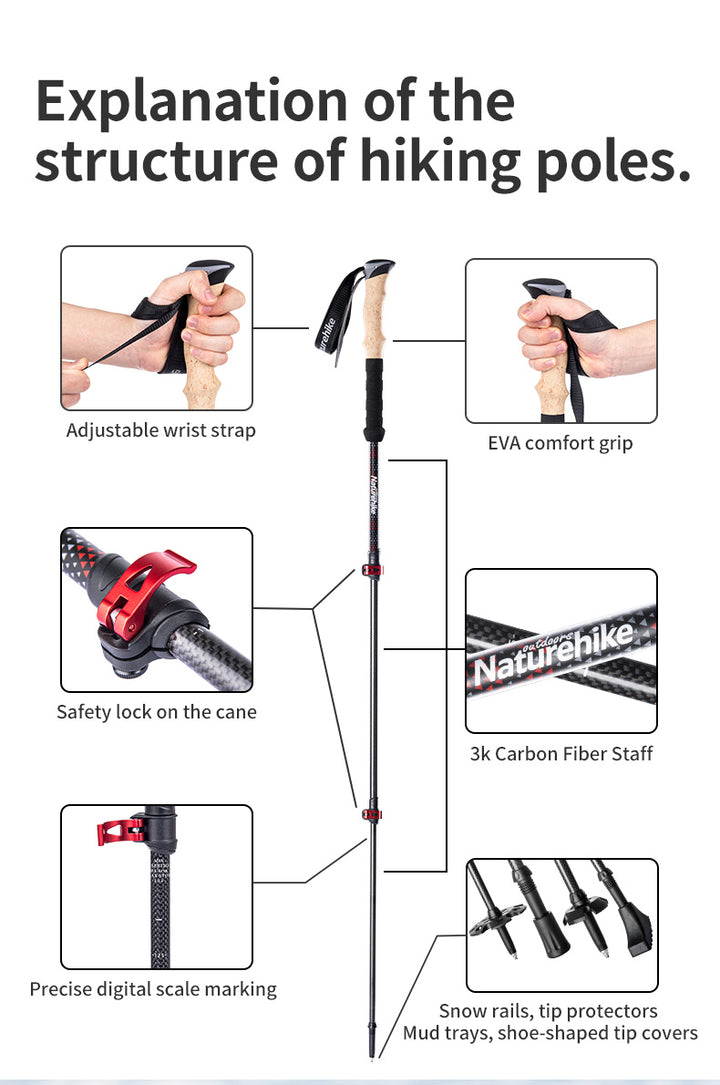 Far Wind™ Three-section Telescopic Carbon Trekking Pole
