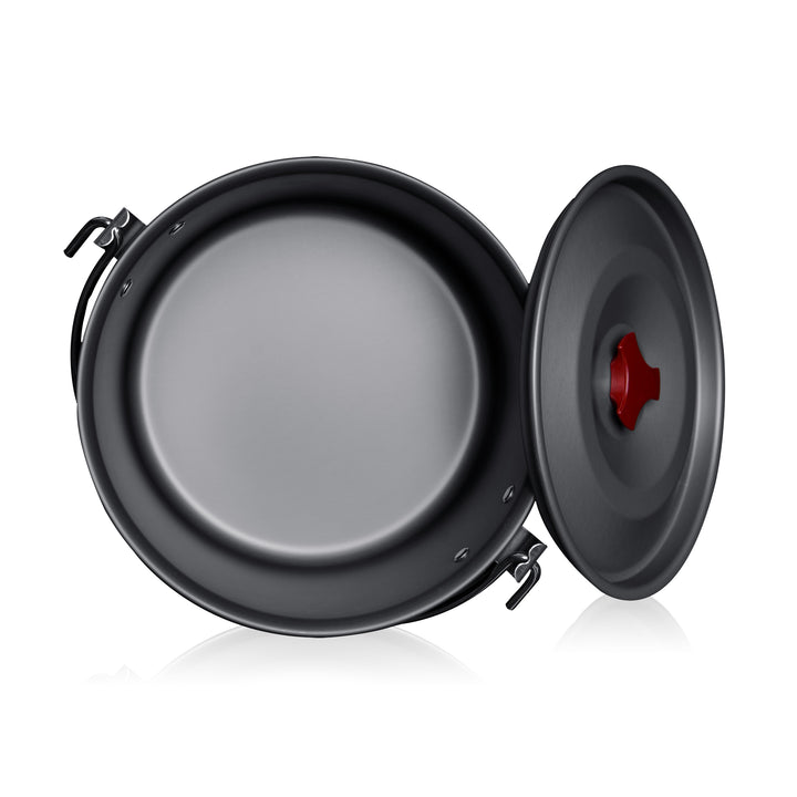 Close-up internal view of the 4L Aluminum Alloy Hanging Pot on a white background, highlighting the easy-to-clean non-stick surface and the wide diameter for efficient group cooking.