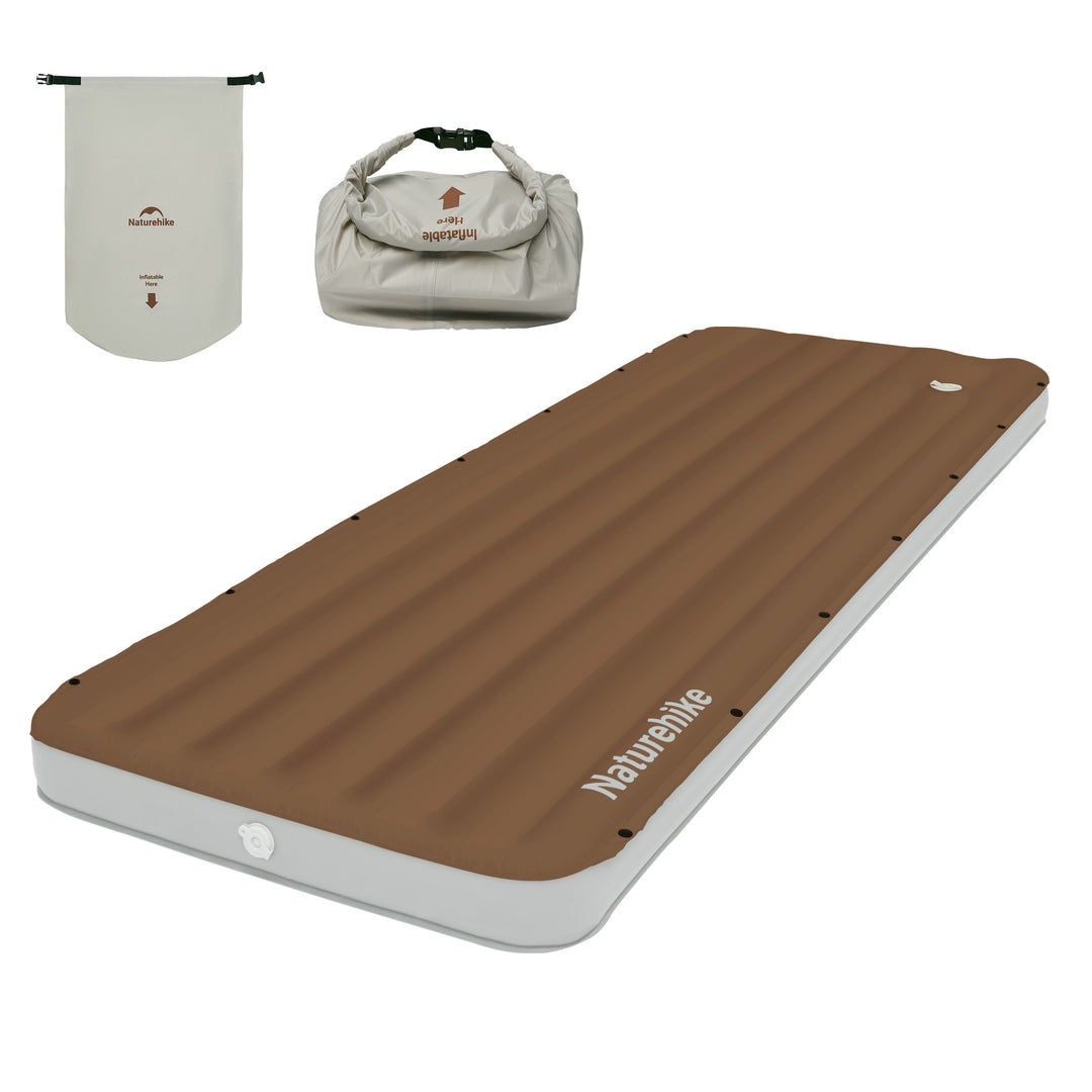 Libamboo Modular Inflatable Pad in Caramel without foot pump, featuring a 2-in-1 inflation and storage bag on white background. Lightweight, durable, and ideal for camping, hiking, and backpacking.