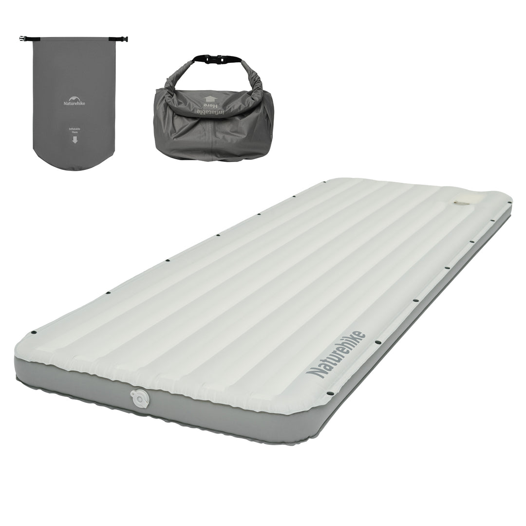 ibamboo Modular Inflatable Pad in Grey without foot pump, featuring a 2-in-1 inflation and storage bag on white background. Lightweight, durable, and perfect for camping, hiking, and backpacking.