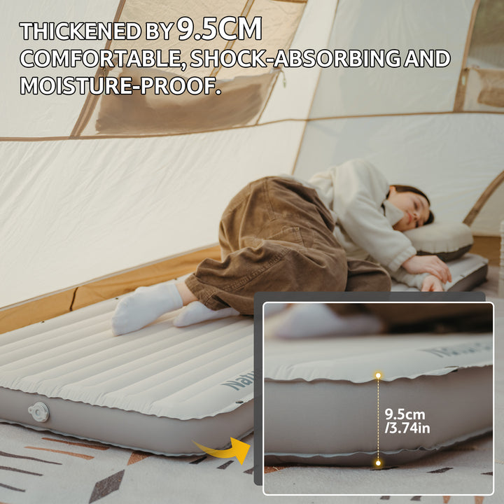 Libamboo Modular Inflatable Pad with 9.5 cm thickness, providing comfortable cushioning, shock absorption, and moisture resistance for camping, hiking, and outdoor adventures.