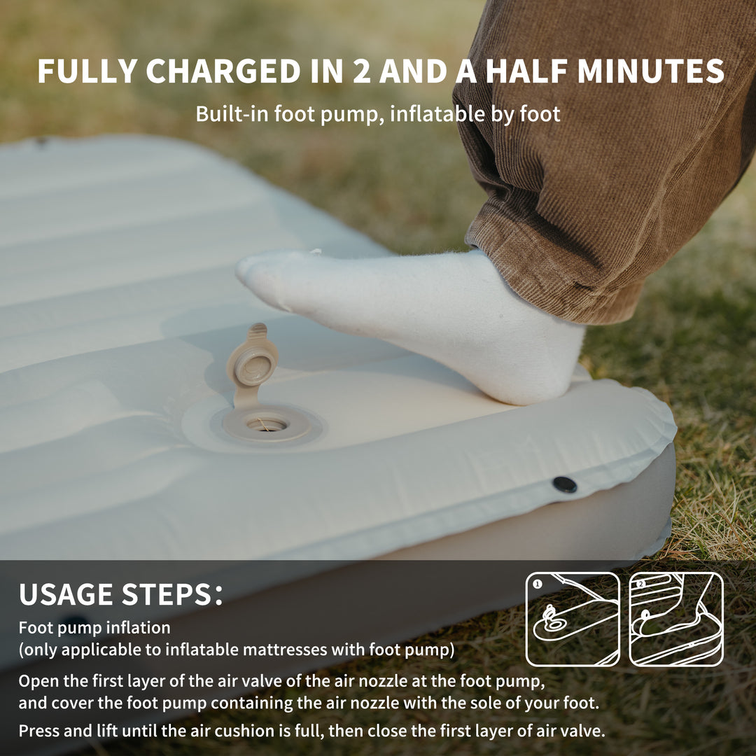 Libamboo Modular Inflatable Pad with built-in foot pump, allowing quick inflation in just 2–3 minutes. Lightweight, convenient, and perfect for camping, hiking, and outdoor adventures.