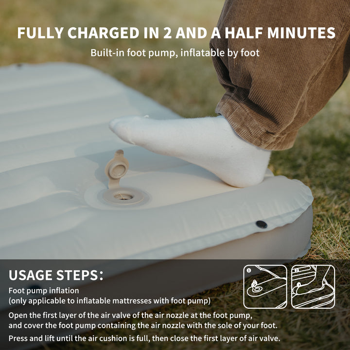Libamboo Modular Inflatable Pad with built-in foot pump, allowing quick inflation in just 2–3 minutes. Lightweight, convenient, and perfect for camping, hiking, and outdoor adventures.