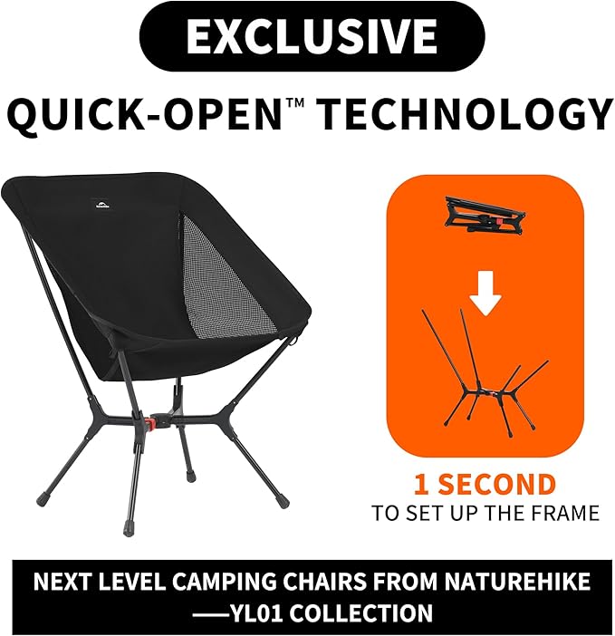 Naturehike YL01 camping chair with 1-second quick snap setup frame