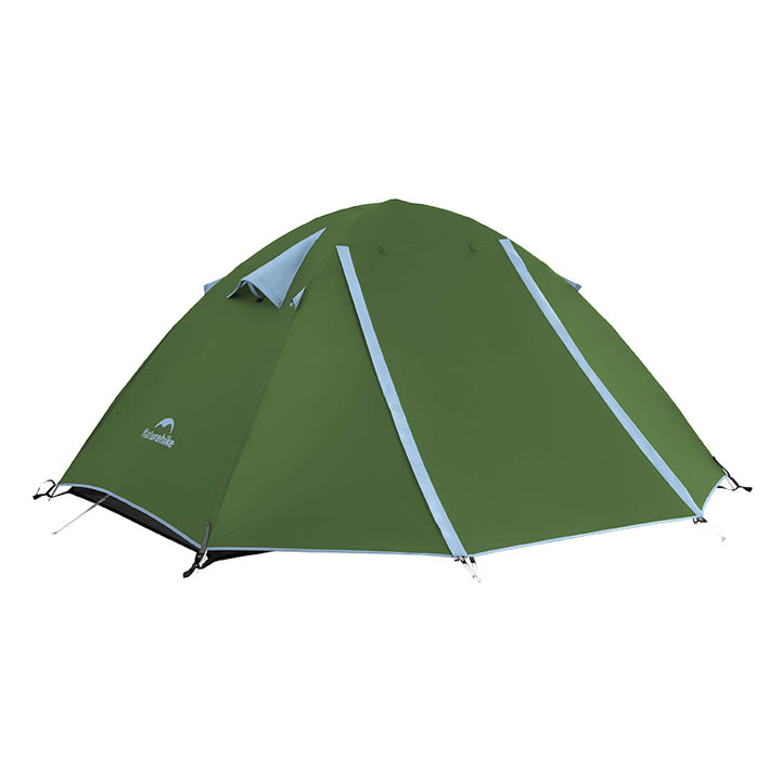 Naturehike Bleik 2-Person backpacking tent fully pitched in green color on white background, Type B double wall freestanding 3 season waterproof camping tent with expandable awning, PU3000mm rain protection, stable crossbar structure, four sided ventilation, lightweight shelter for two person camping, hiking, bikepacking and multi terrain outdoor adventures