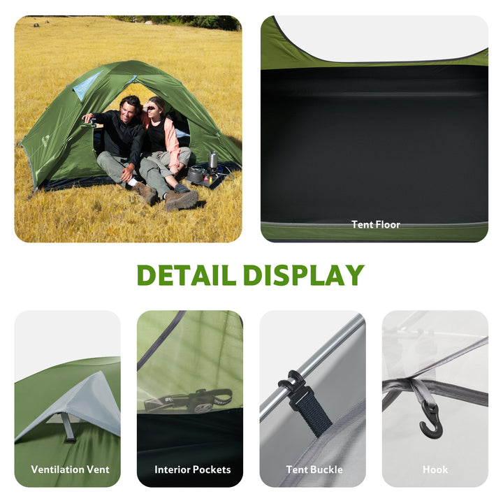Bleik 3-Person Backpacking Tent in green featuring close up views of four key design details, highlighting thoughtful construction, durable materials and practical features designed for reliable outdoor performance.
