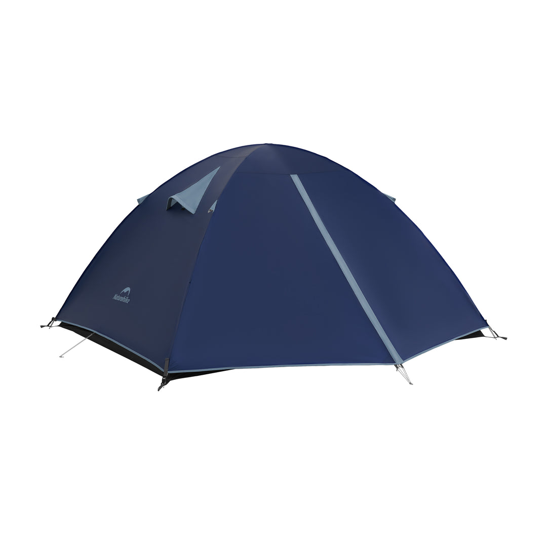 Bleik 3-Person Backpacking Tent Type A in blue fully set up on white background, showcasing a clean single canopy design for lightweight backpacking, camping and hiking use.