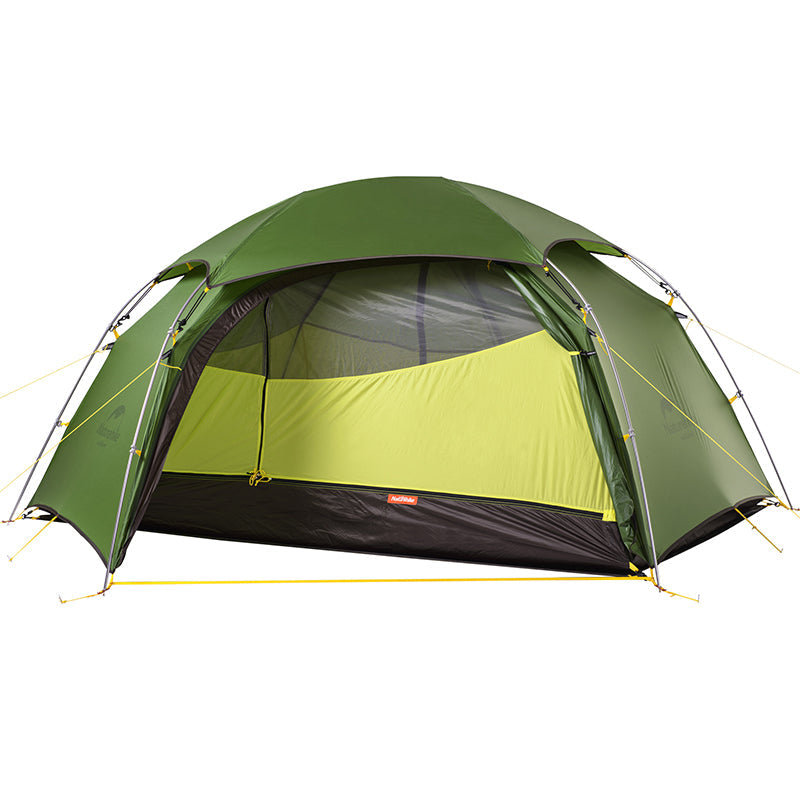 Interior view of Naturehike Cloud Peak 2-Person 4-season backpacking tent, showing spacious inner tent with breathable mesh and room for sleeping mats and gear, isolated on white background.