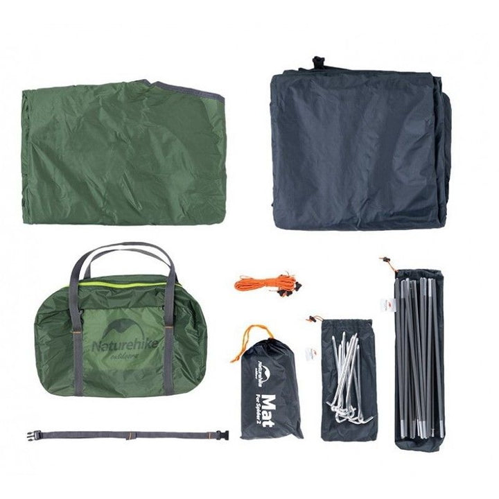 Naturehike Cloud Trek 2 men tent on white background, showing all included accessories such as stakes, poles, and storage bag, highlighting ultralight and bikepacking-ready design, ideal for backpacking, best lightweight tents, and camping gear on sale.