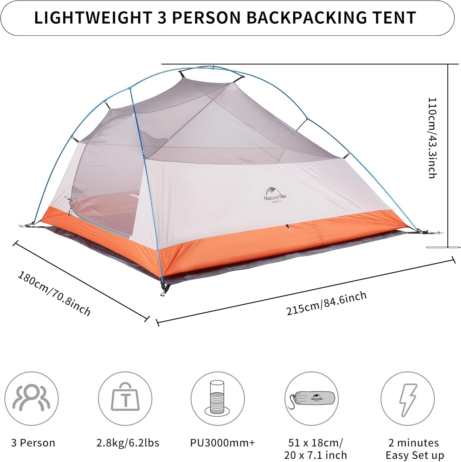 Cloud Up™ Base 3-Person Ultralight Backpacking Tent | Naturehike