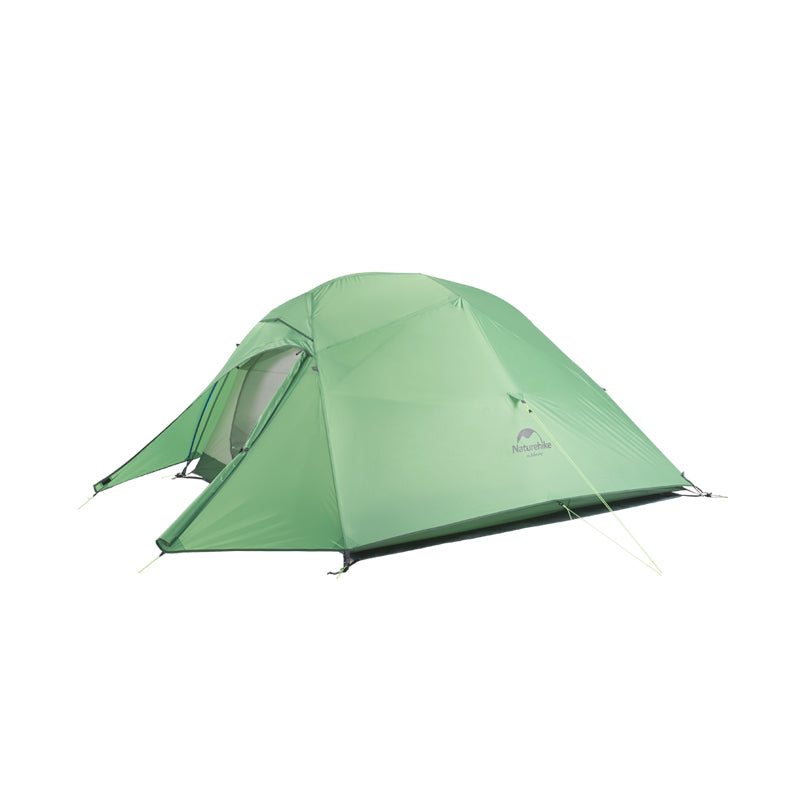 Naturehike Cloud Up Base green three person backpacking tent fully pitched on white background, lightweight freestanding design with double layer waterproof shelter for hiking and camping.