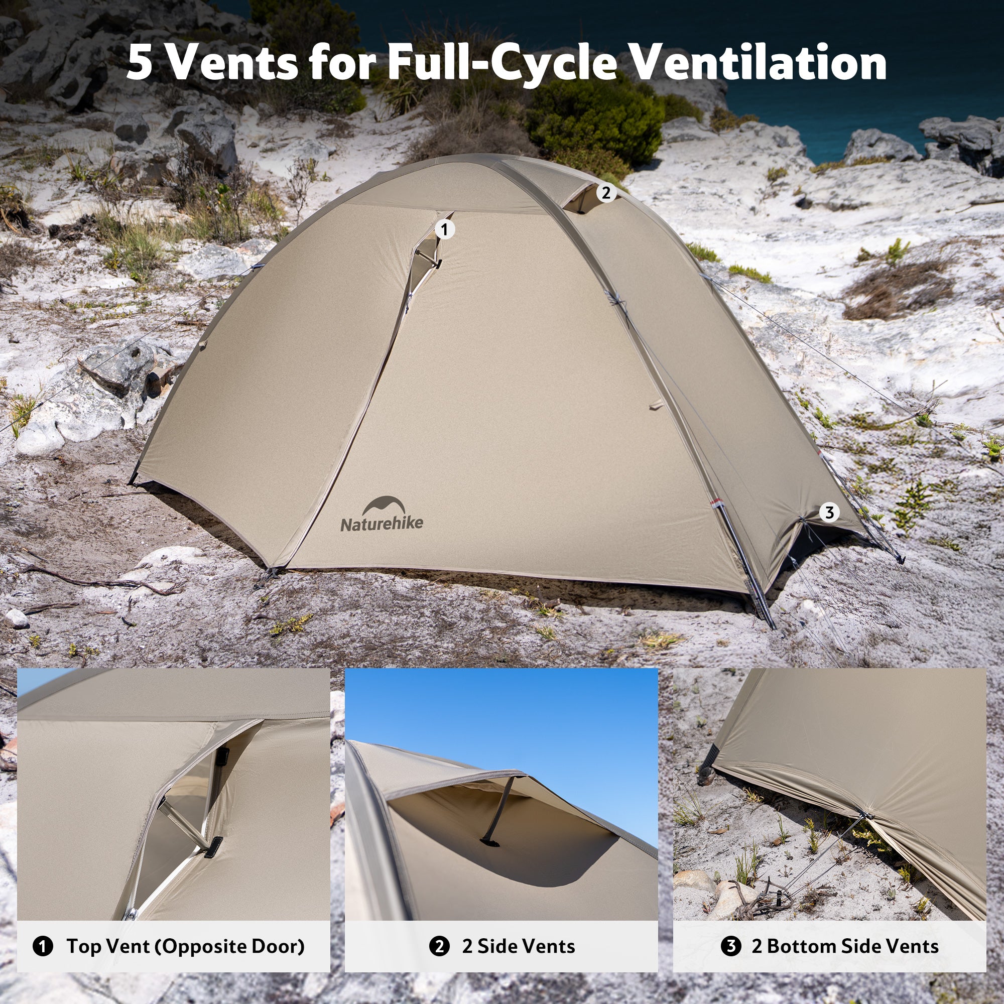 Naturehike Giling PRO 1-person 4-season backpacking tent with five ventilation windows for enhanced airflow, breathable waterproof solo camping tent designed to reduce condensation during hiking and trekking.