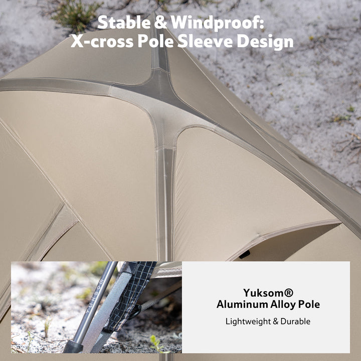 Naturehike Giling PRO 1-person 4-season backpacking tent with X-cross pole sleeve structure, stable and windproof design with durable ultralight tent poles for hiking, trekking, and all-season camping.