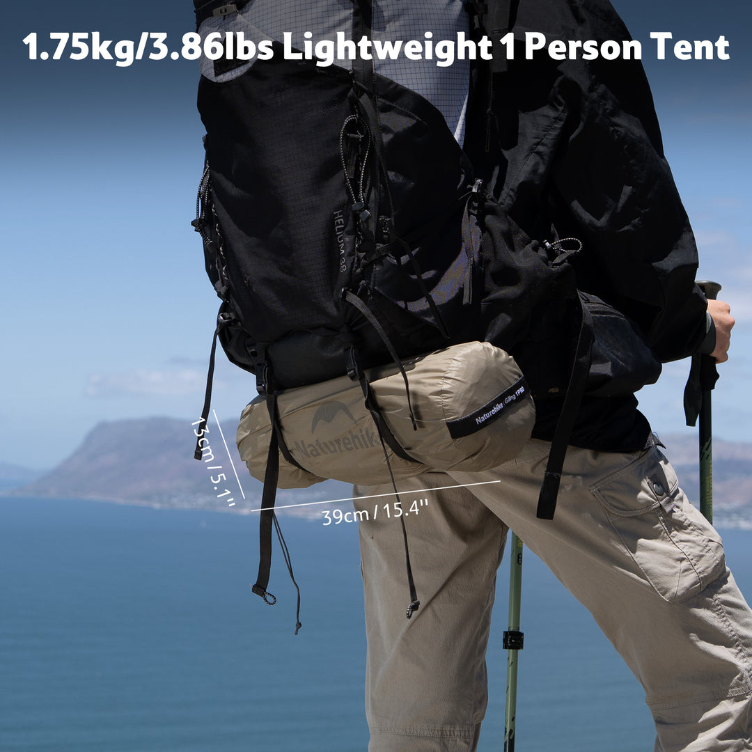 Naturehike Giling PRO 1-person ultralight backpacking tent with compact packed size and lightweight design, easy to carry for hiking, trekking, backpacking, and solo camping adventures.